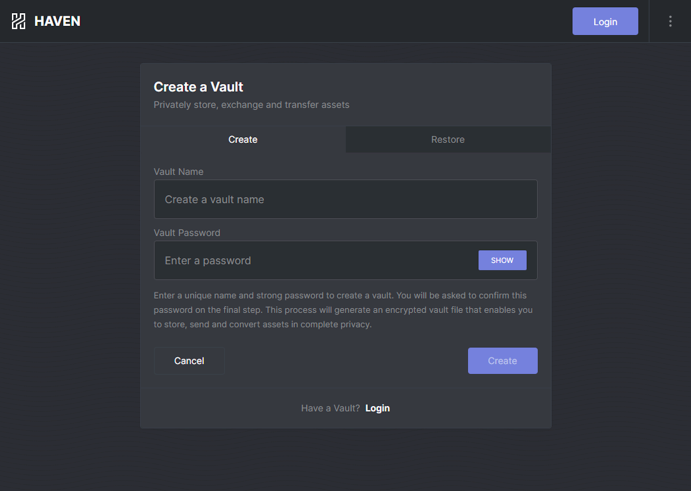 Create Account – Haven Protocol XHV – Private Money